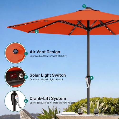 12FT Large Patio Umbrella with Solar Lights