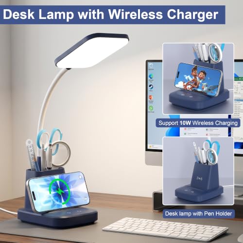 LED Desk Lamp with 10W Wireless Charging & Pen Holder