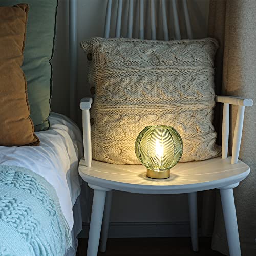Battery Operated Decorative Glass Table Lamp with Timer Green