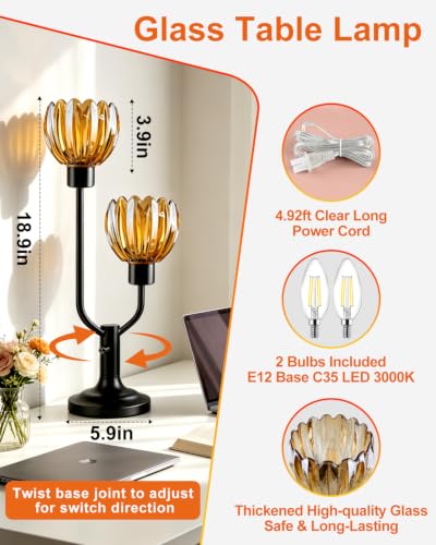 Mid Century Modern Flower Black Table Lamp for Bedroom Dimmable