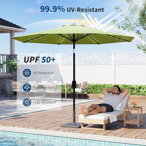 9FT Solar LED Patio Umbrella with Tilt & Crank