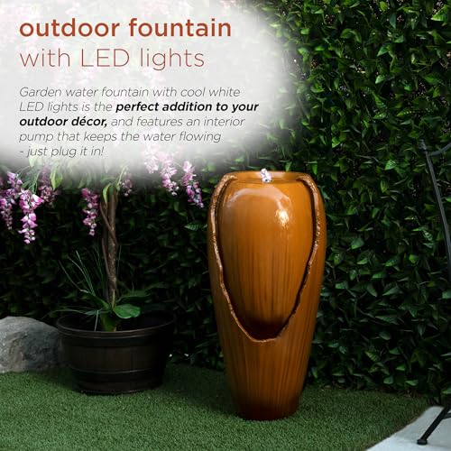 33" Tall Outdoor Vintage Cascading Antique Jar Water Fountain with LED Lights for Gardens