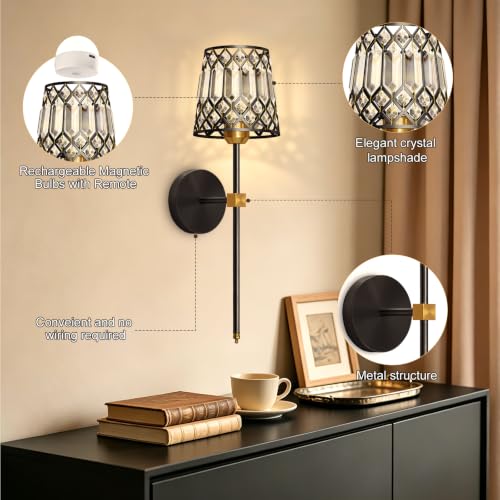 Black and Gold Battery Operated Wall Sconces Set of 2