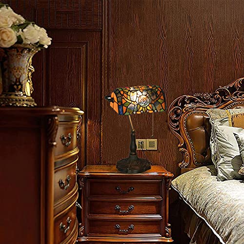 Tiffany Style Bankers Table Lamp Stained Glass Piano Desk Lamp Vintage Bedroom Bedside Lamp for Study
