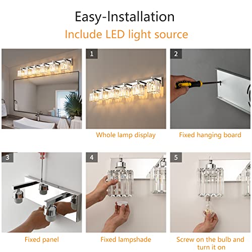 Modern 6 Light Chrome Crystal Bathroom Vanity Light Fixtures