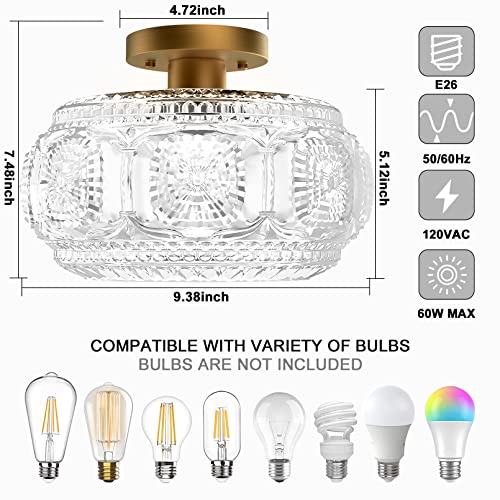 Globe Glass Semi Flush Mount Ceiling Light Fixture