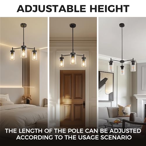 3 Light Black Chandelier for Dining Room Light Fixture