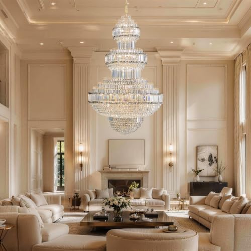 47 Inch Large Crystal Chandelier Gold Modern Light Fixture
