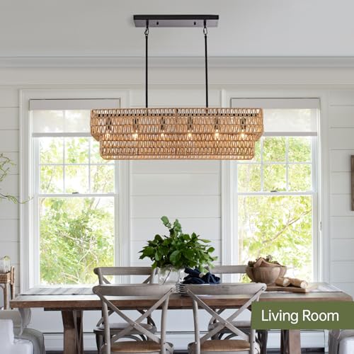 6 Light Boho Rattan Chandeliers for Dining Room