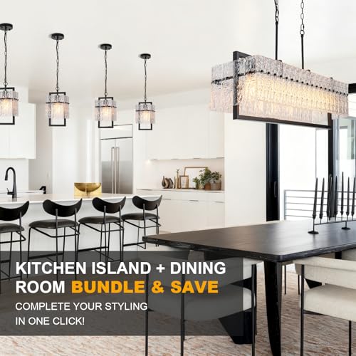 Black Pendant Lights Kitchen Island with Water Ripple Glass