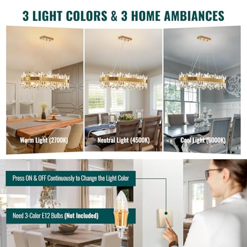Modern Rectangular Gold Crystal Dining Chandelier Dimmable