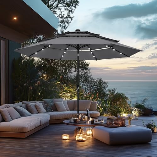 10ft 3 Tier Outdoor Patio Umbrella with 24pcs LED Lights