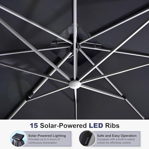 Patio Umbrella with Base 11'X11' Double Top LED Light