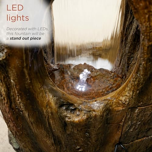 TZL338 Outdoor 3 Tier Waterfall Tree Trunk Floor Fountain with LED Lights for Patio