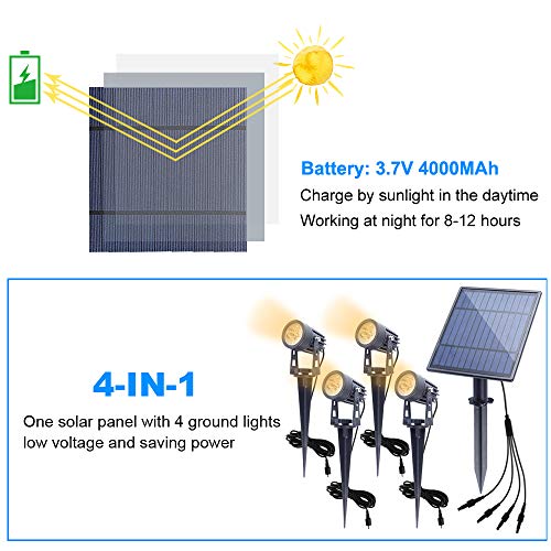 Metal Solar Spot Lights Outdoor with 9.8ft Cable Solar Powered Landscape Lighting Low Voltage IP65 Waterproof Auto On