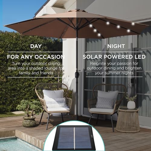 10ft Solar Polyester LED Lighted Patio Umbrella w