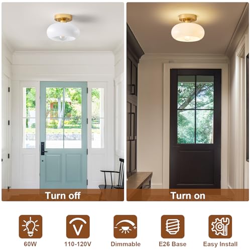 Mid Century Modern Gold Semi Flush Ceiling Light 8.66 Inch