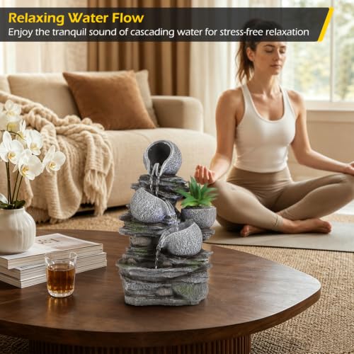 Water Fountain Tabletop Waterfall Fountains Indoor with LED