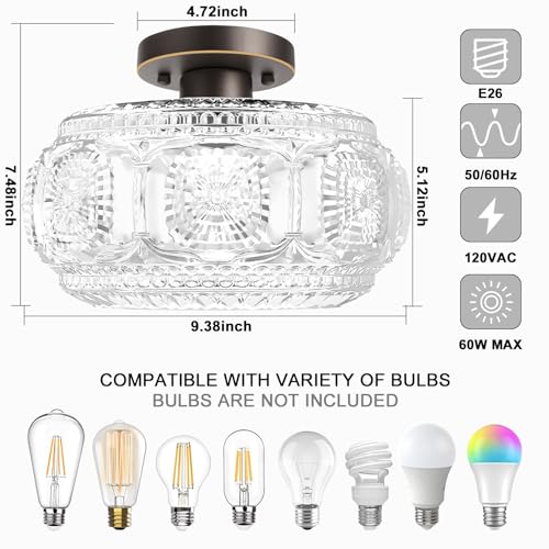 Glass Semi Flush Mount Ceiling Light Fixture