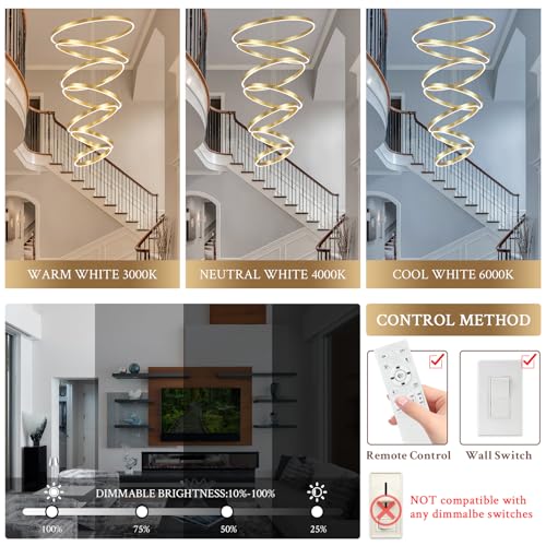 High Ceiling Brushed Gold Ring Chandeliers 7 (7 Count)