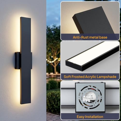 2 Pack 23.6in Modern Black Outdoor Wall Lights (23.6in)