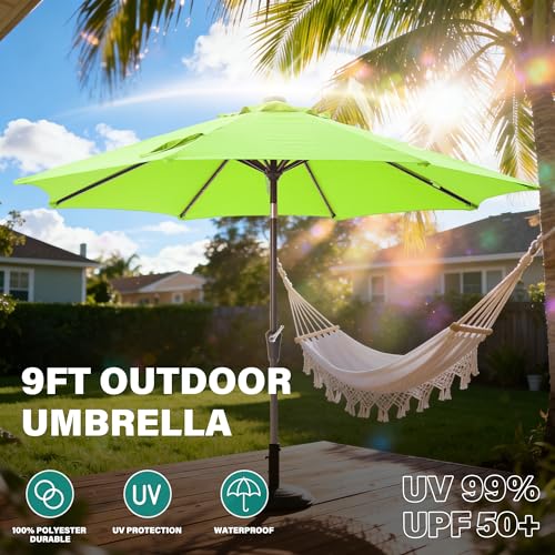 9' Patio Umbrella with lights Outdoor Umbrella Patio for deck lime