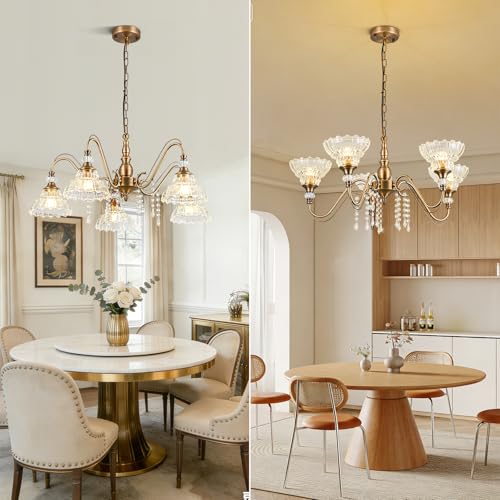 5 Light Vintage Chandelier in Matte Antique Brass Finish with Flower (5-Light / Antique Brass)