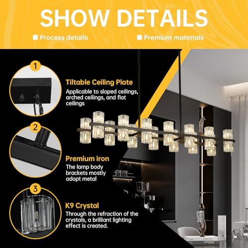 28 Light L46" Extra Large Rectangle Black Crystal Dining Room Chandelier