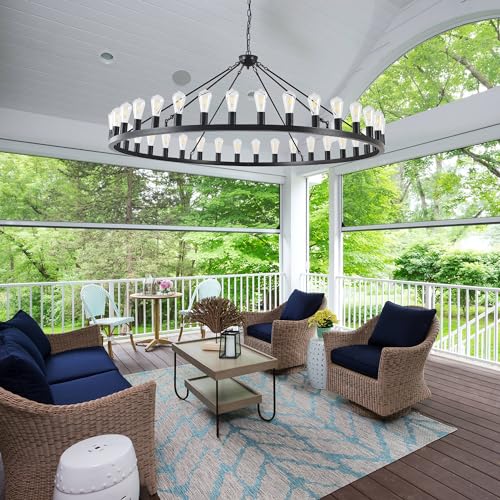 Large black wagon wheel chandelier 64 inch