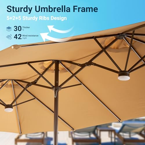 15 Ft Umbrella Outdoor Patio With Solar Lights Base