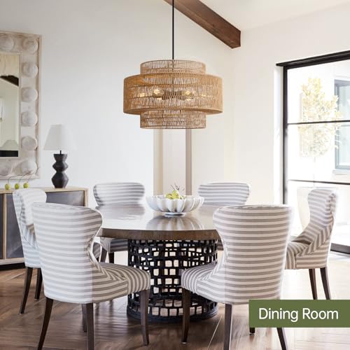 24" Rattan Chandelier for Dining Room