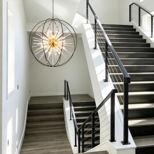 Modern Large Black and Gold Crystal Chandelier for Entryway High Ceiling