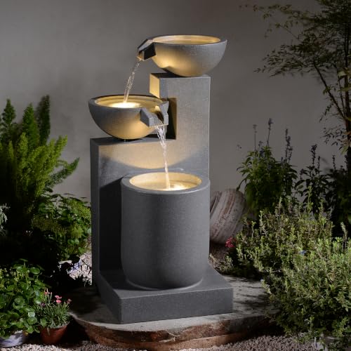 Gray Modern Tiered Bowl Fountain