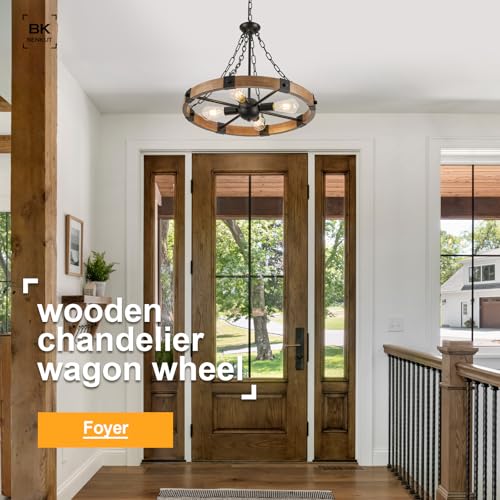 Farmhouse Wagon Wheel Chandelier 23.6" Oak Rustic Chandeliers 4