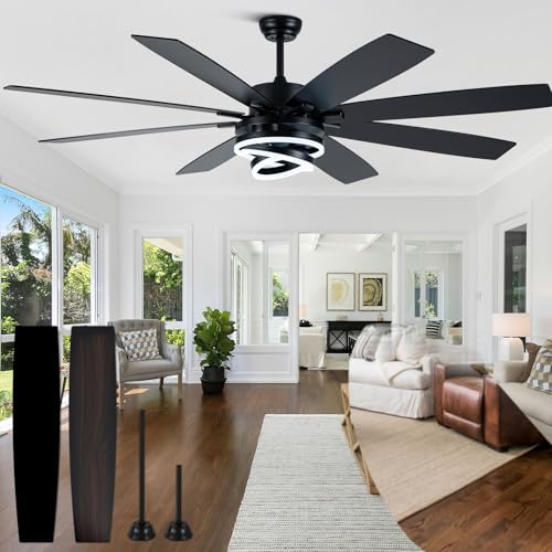 72" Large Black Modern Ceiling Fans with Lights