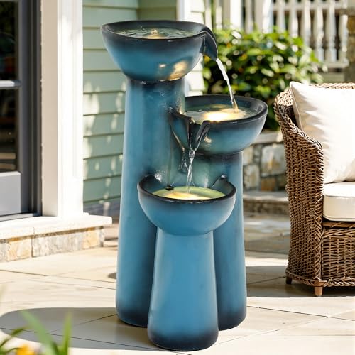 27" Faux Ceramic Outdoor Water Fountain with LED Lights