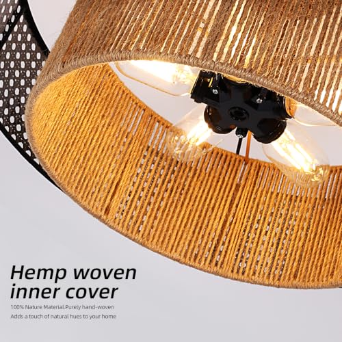 Black Wicker Flush Mount Ceiling Light Boho Fixture