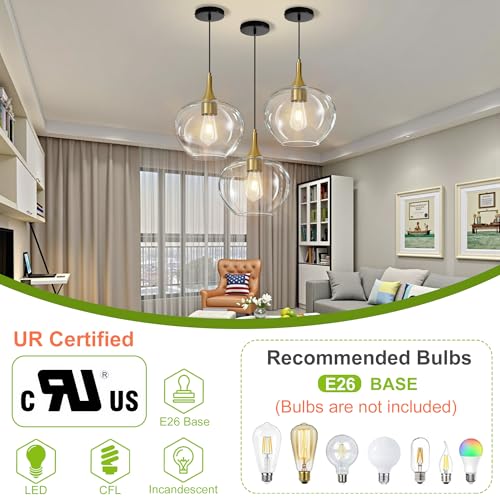 9.45in Black Gold Pendant Lights Kitchen Island with Clear Glass Shade 1PC