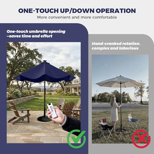 10FT Motorized Patio Umbrella with Solar LED Lights