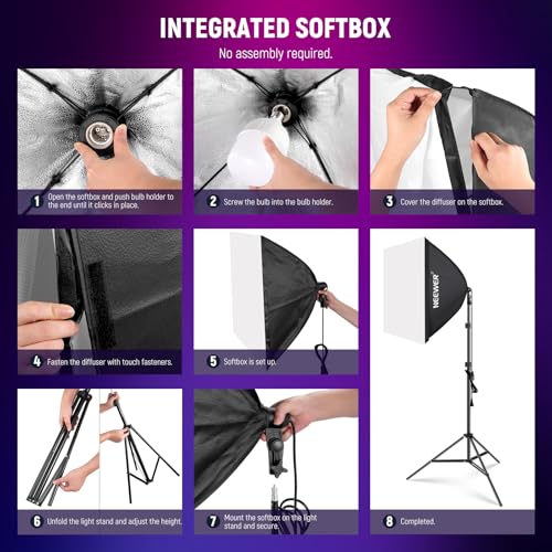 2 Pack 520W Equivalent RGB Softbox Lighting Kit App Control
