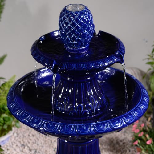 2 Tier Dark Blue Ceramic Pedestal Fountain