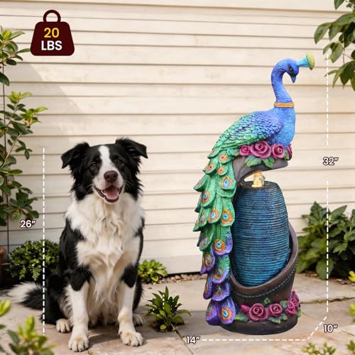 32" Peacock Sculpture Waterfall Fountain Indoor with LED Lights