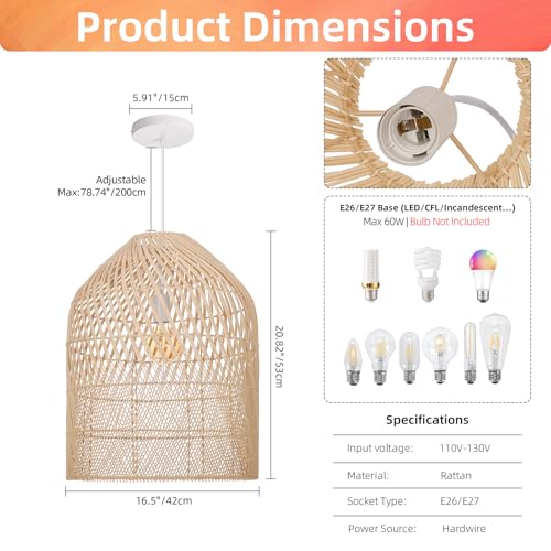 1 Light Wicker Bell Pendant Lamp
