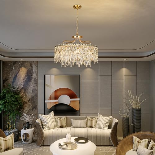 24" 8 Lights Gold Crystal Chandeliers for Dining Room Light Fixture (8 Count)