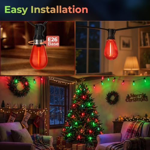 S14 Red and Green Christmas Bulbs for Outdoor Lights (15 Count)