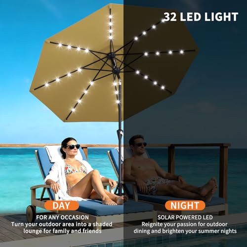 9FT Solar Patio Umbrella Outdoor Umbrella with 32 LED Lights