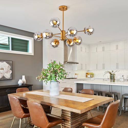 Gold Sputnik Chandeliers for Dining Room Modern Glass Globe Light Fixture