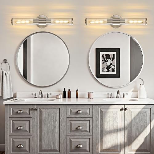 Hardwired Nickel Bathroom Vanity Light Threaded Glass Wall Sconce
