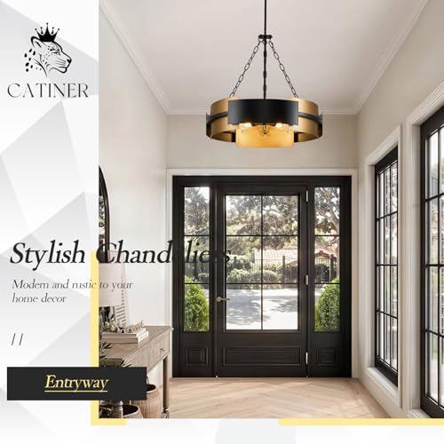 24" 6 Light Industrial Drum Chandelier with Black Gold Metal (6 Count)