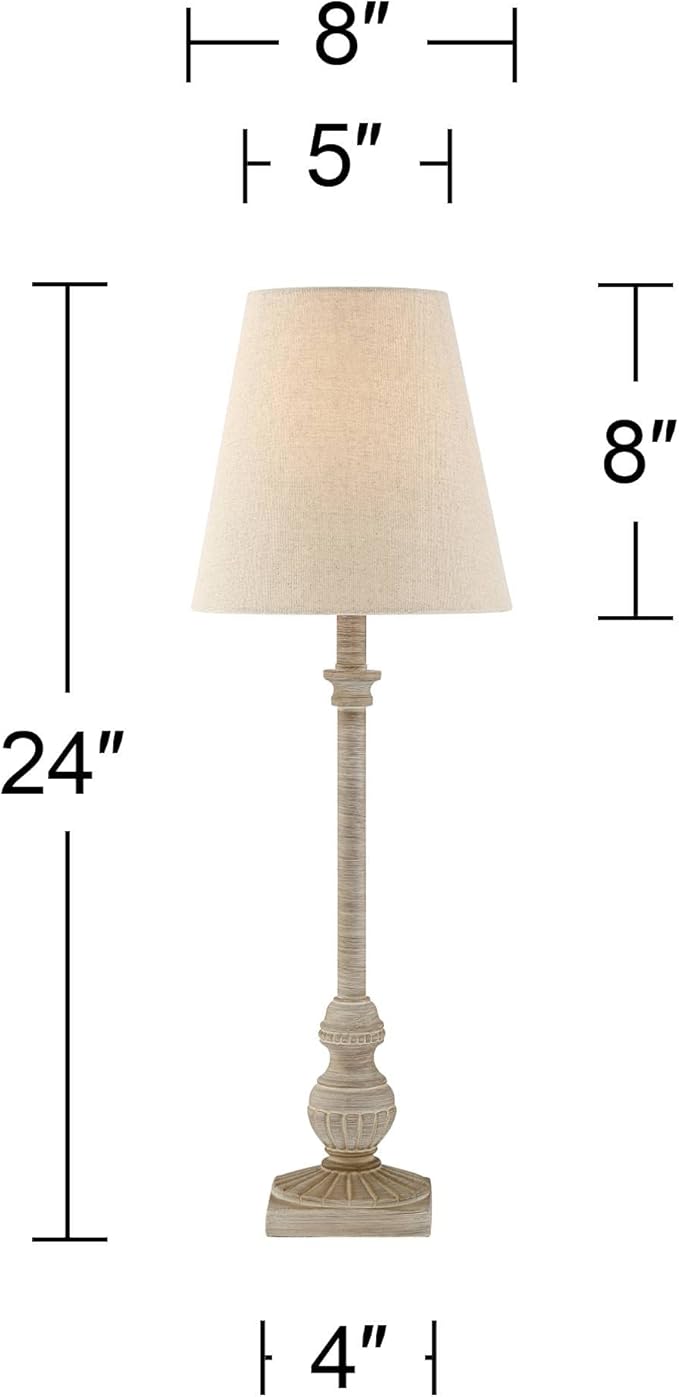Regency Hill Loreno Traditional Country Cottage Buffet Table Lamps 24" Tall Skinny Set of 2 Antique Whitewashed Oatmeal Faux Linen Tapered Cone Shade for Living Room House Home Dining Family